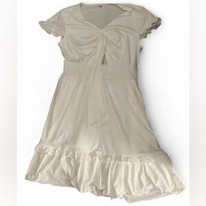 White Midi Dress Womens Small Lace Up Elastic Fashion V-Neck Dress Size M